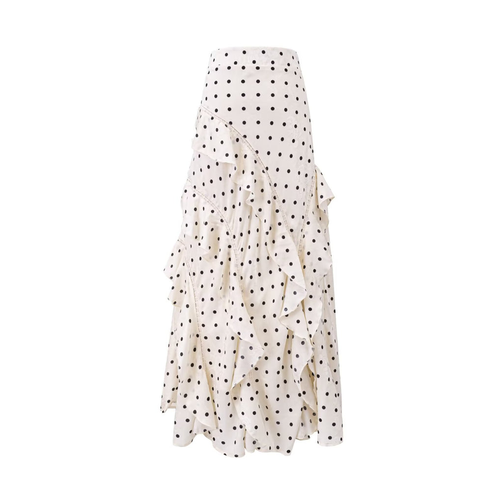 Asymmetric Ruffled Polka Dot Skirt