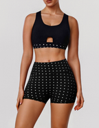 Polka Dot Cutout Crop & High-Waist Shorts Active Set