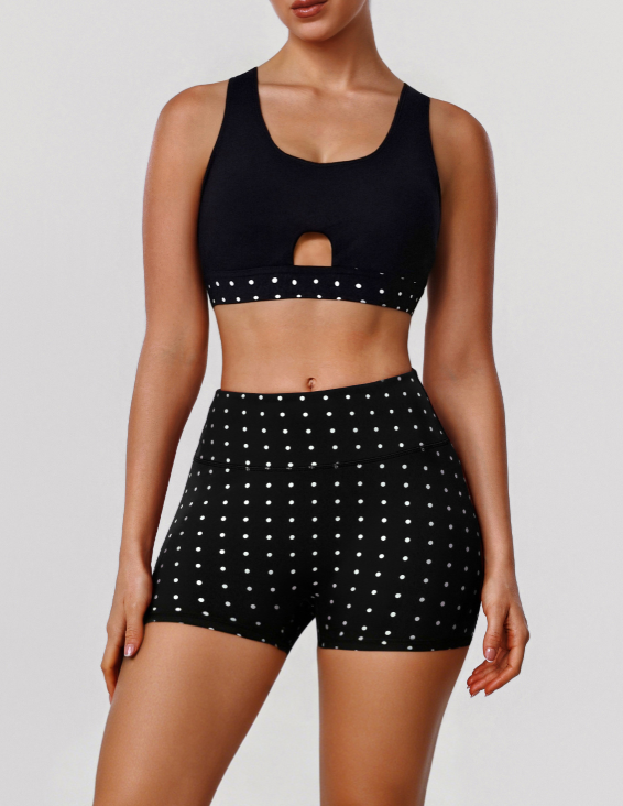 Polka Dot Cutout Crop & High-Waist Shorts Active Set