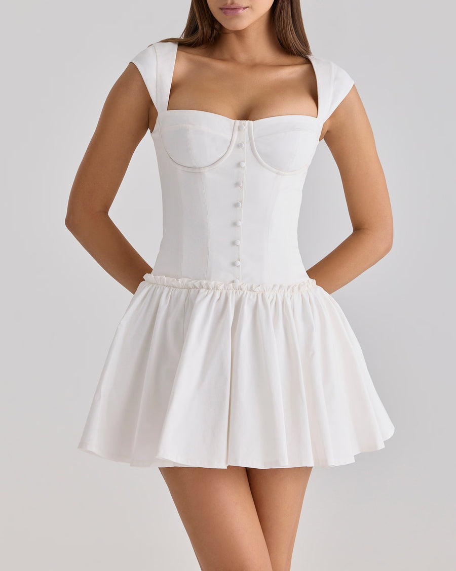 Sweet Romantic White Cinched Dress