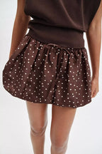 Polka Dot High-Waist Mini Skirt – Ruched Tie A-Line Skort