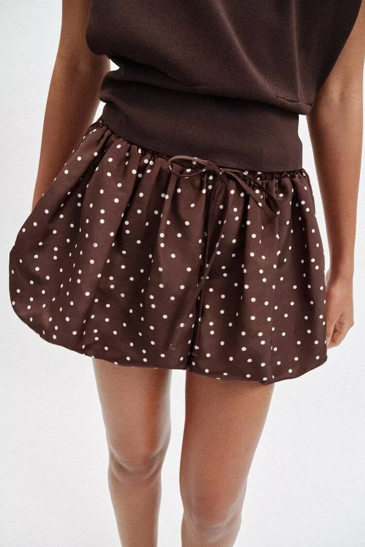 Polka Dot High-Waist Mini Skirt – Ruched Tie A-Line Skort