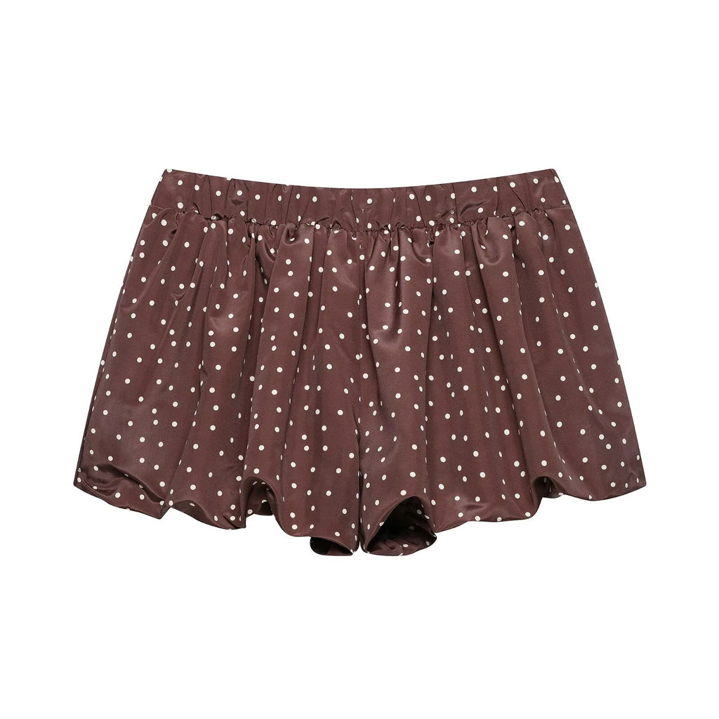 Polka Dot High-Waist Mini Skirt – Ruched Tie A-Line Skort