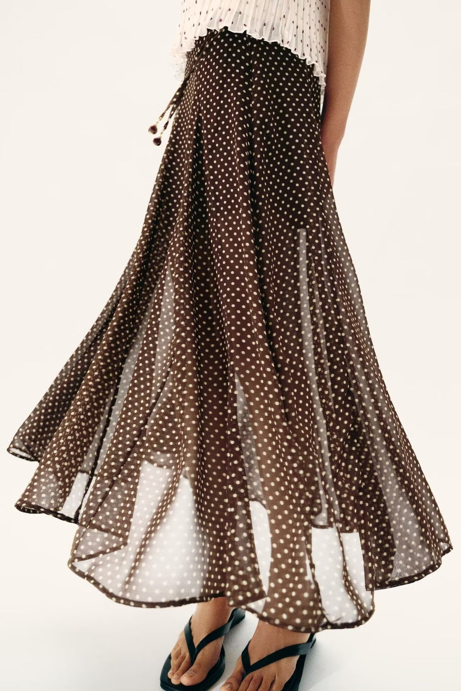 Polka Dot Tie-Waist Maxi Skirt