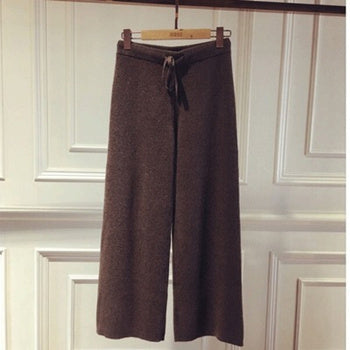 High-rise solid color cashmere wide-leg trousers