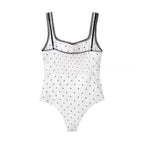 Polka Dot Square Neck Bodysuit – Smocked Sleeveless Slim Fit