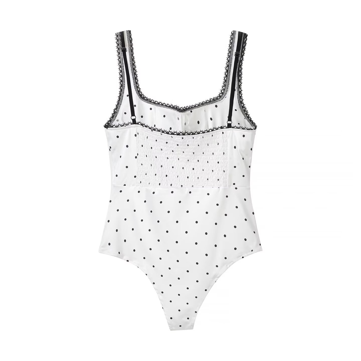 Polka Dot Square Neck Bodysuit – Smocked Sleeveless Slim Fit