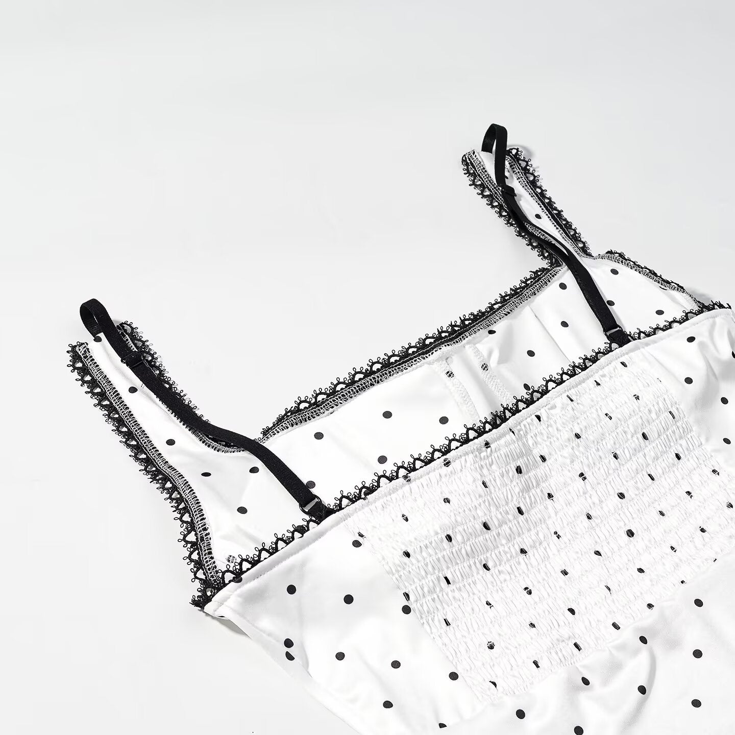 Polka Dot Square Neck Bodysuit – Smocked Sleeveless Slim Fit