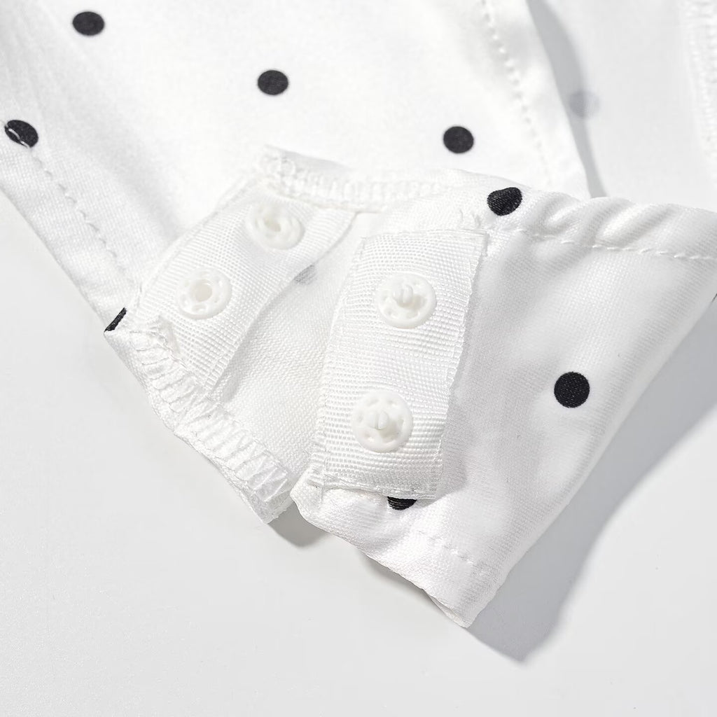 Polka Dot Square Neck Bodysuit – Smocked Sleeveless Slim Fit