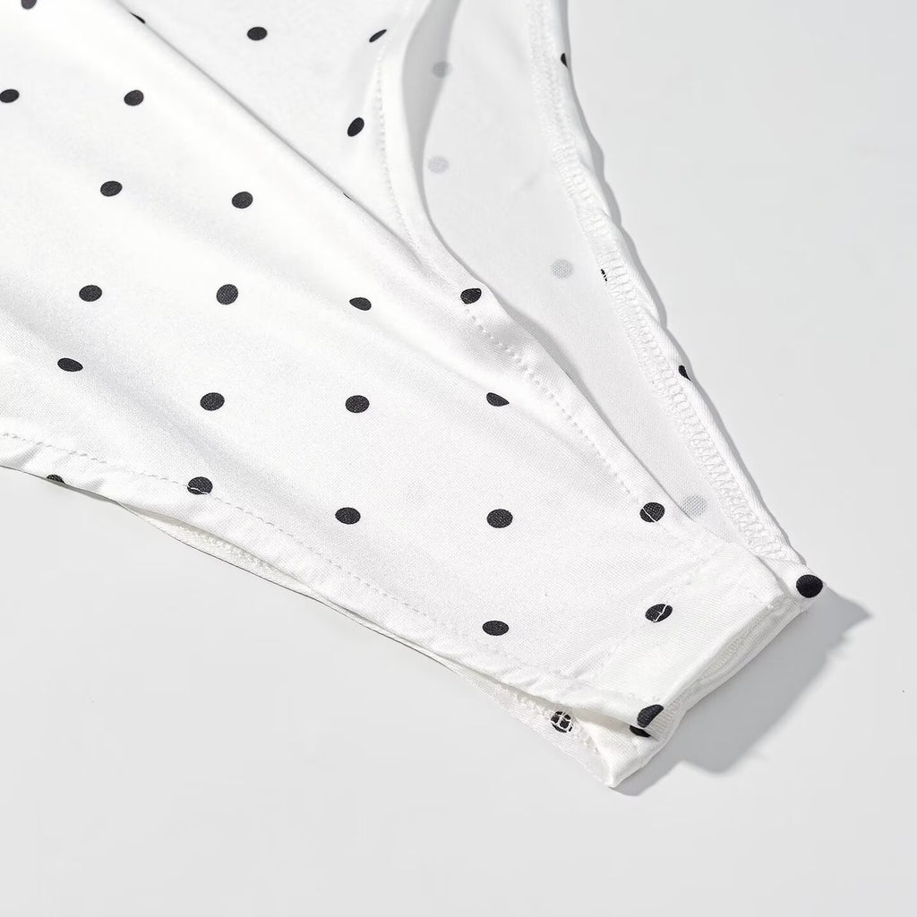 Polka Dot Square Neck Bodysuit – Smocked Sleeveless Slim Fit