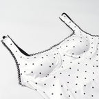 Polka Dot Square Neck Bodysuit – Smocked Sleeveless Slim Fit