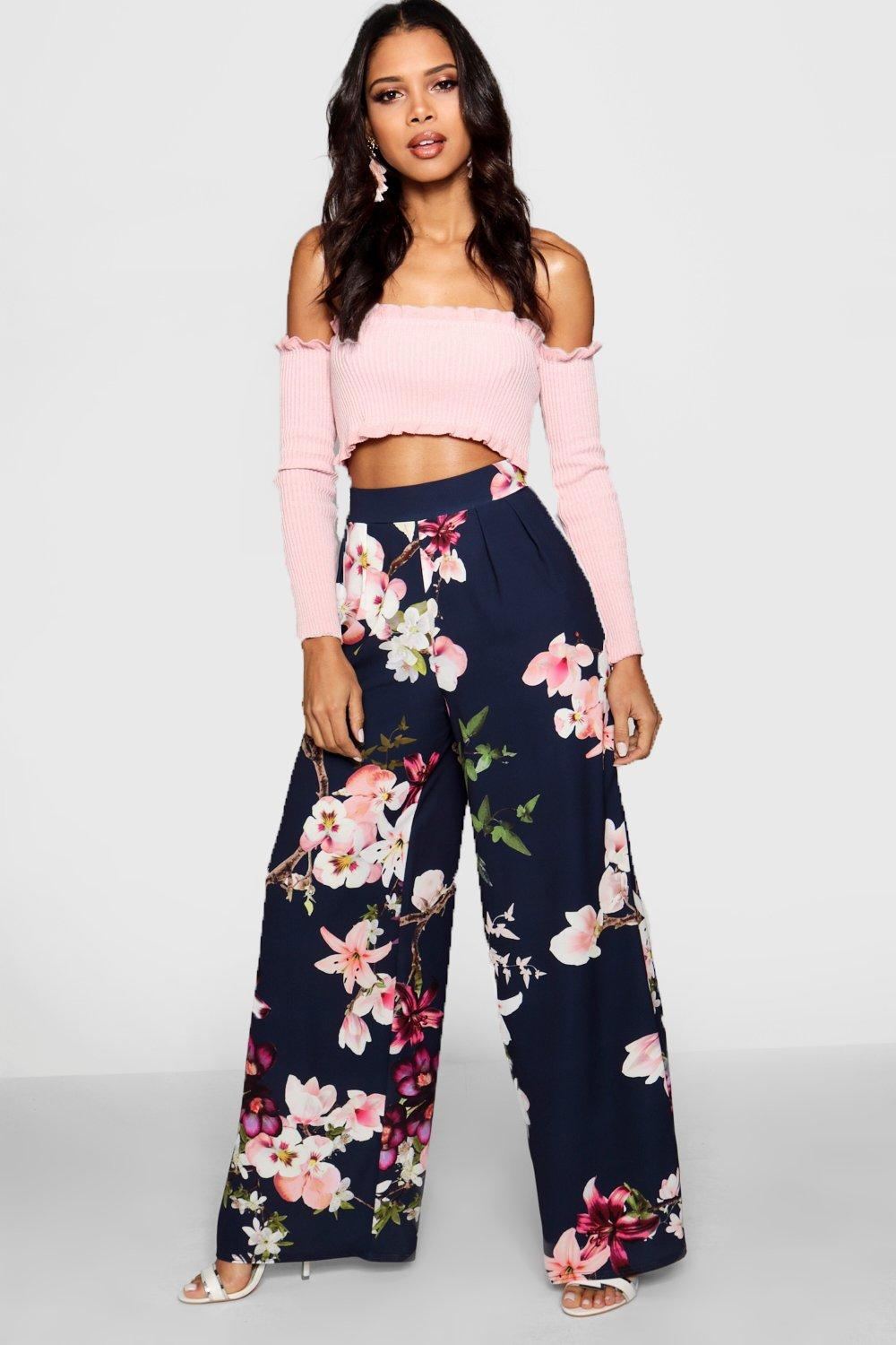 Floral Wide-Leg Trousers