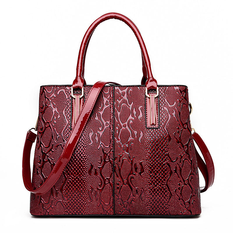 Ladies Snake Print Patent Leather Handbag