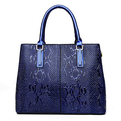 Ladies Snake Print Patent Leather Handbag