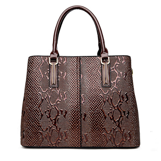 Ladies Snake Print Patent Leather Handbag