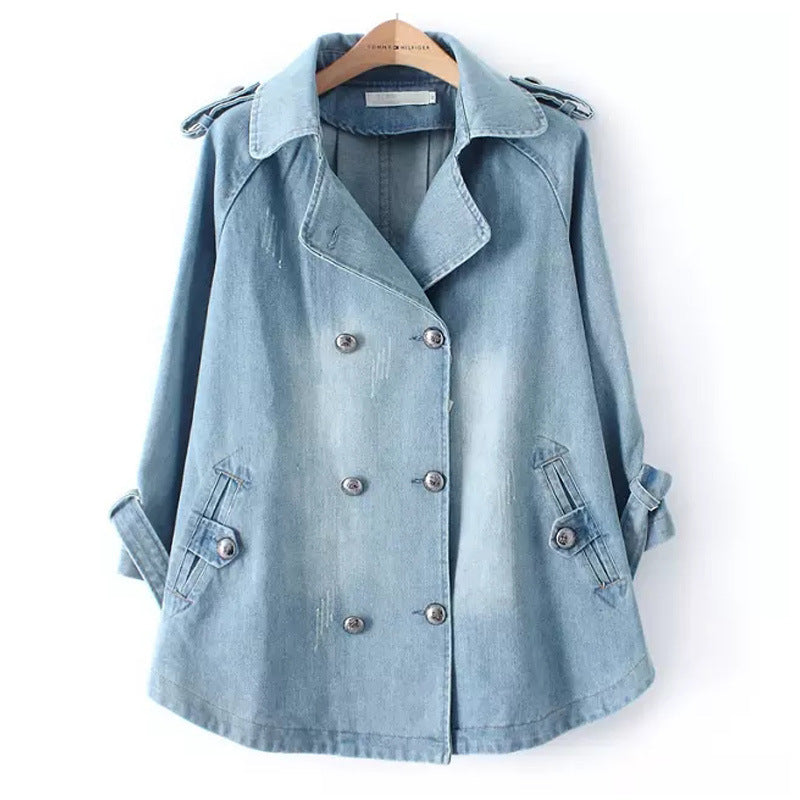 Double-breasted Loose Denim Cape Jacket