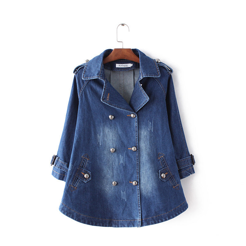 Double-breasted Loose Denim Cape Jacket