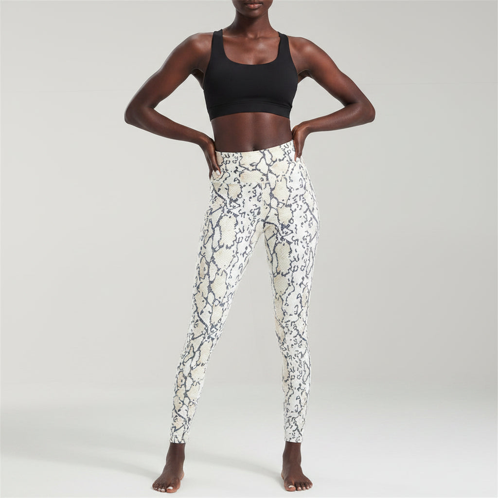 Cropped High-Waisted Snake Print Leggings