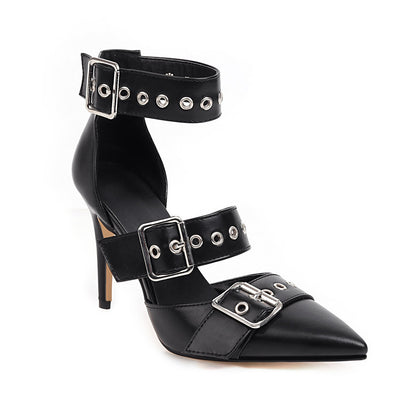 Leather Buckle Strap High Heel Shoes