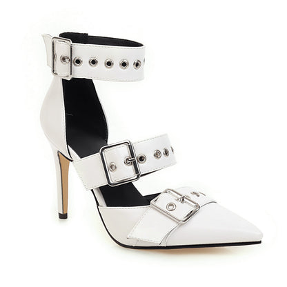 Leather Buckle Strap High Heel Shoes