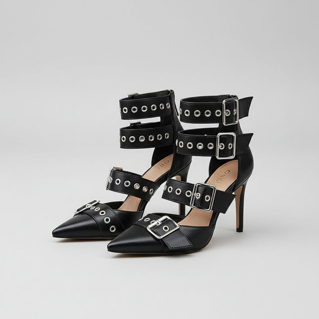 Leather Buckle Strap High Heel Shoes