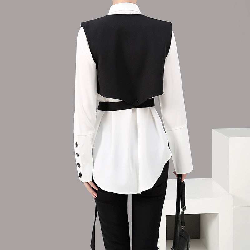 Women's Design Sense Versatile Long-sleeved Blouse Vest Suit