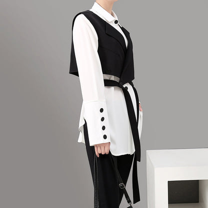 Women's Design Sense Versatile Long-sleeved Blouse Vest Suit