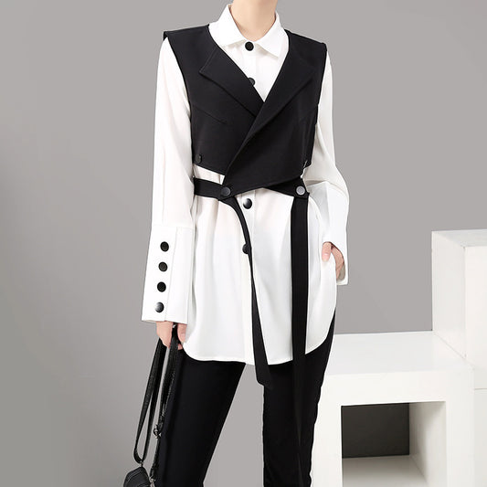 Women's Design Sense Versatile Long-sleeved Blouse Vest Suit