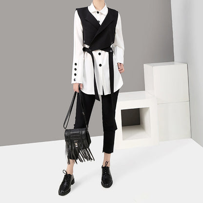 Women's Design Sense Versatile Long-sleeved Blouse Vest Suit