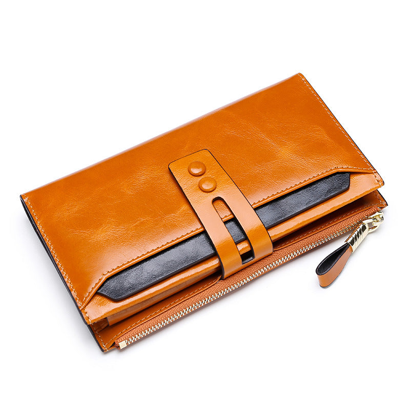 Multi Card Buckle Long Leather Wallet Purse