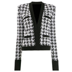 Lion Button Tweed Houndstooth Cardigan Jacket