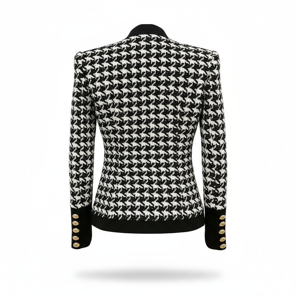 Lion Button Tweed Houndstooth Cardigan Jacket