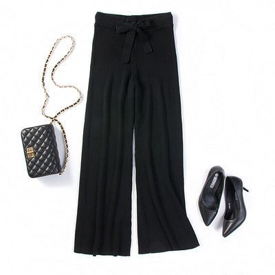 High-rise solid color cashmere wide-leg trousers