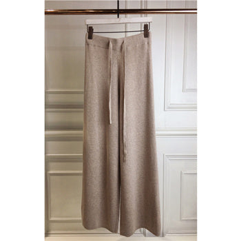 High-rise solid color cashmere wide-leg trousers