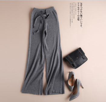 High-rise solid color cashmere wide-leg trousers