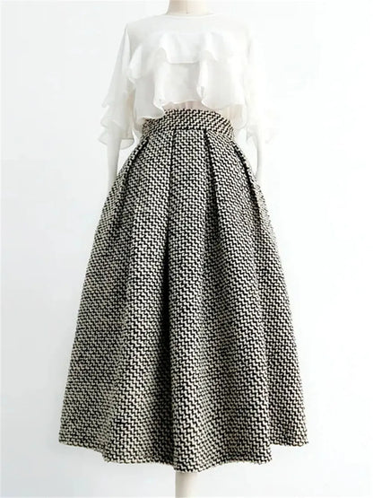 Woven Tweed Houndstooth Skirt