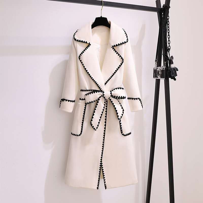 Women's Slimming Mid-length Lace-up Woolen Coat