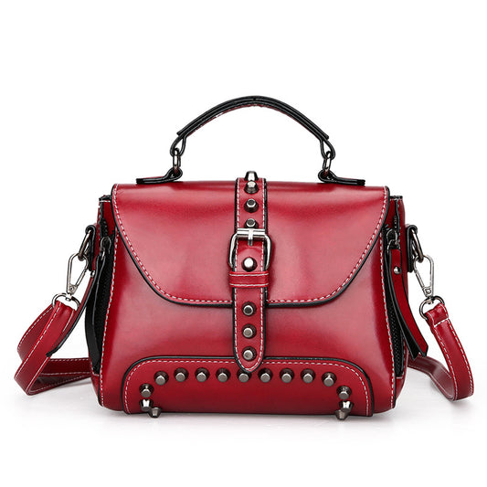 Retro oil leather rivet handbags