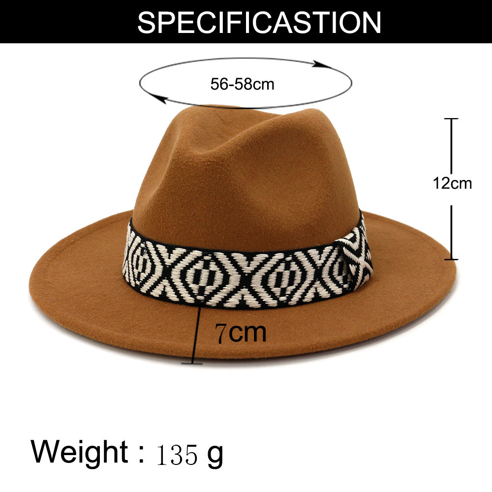 Woolen Jazz Top Big Brim Hat