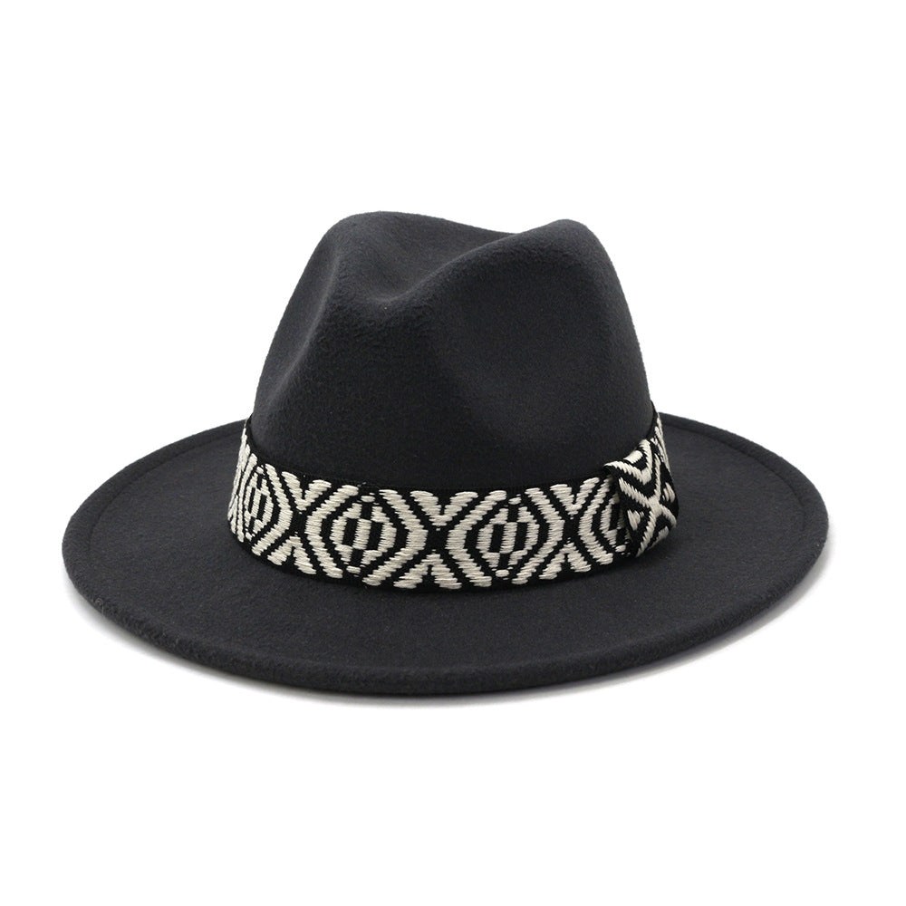 Woolen Jazz Top Big Brim Hat