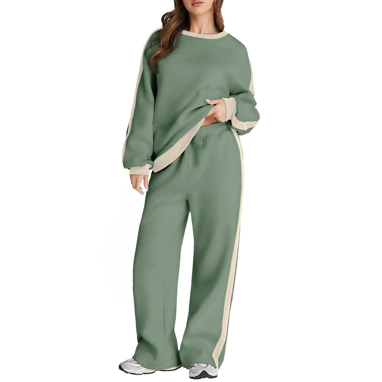 Trimming Pullover hoodie and sweatpants Set