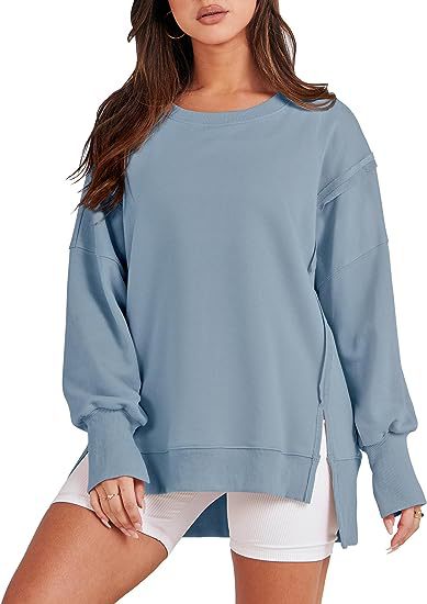 Oversized Solid Crew Neck Pullover Sweatshirt