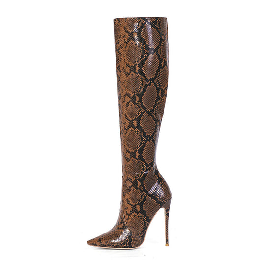 Side Zipper Snake Pattern High-top Boots