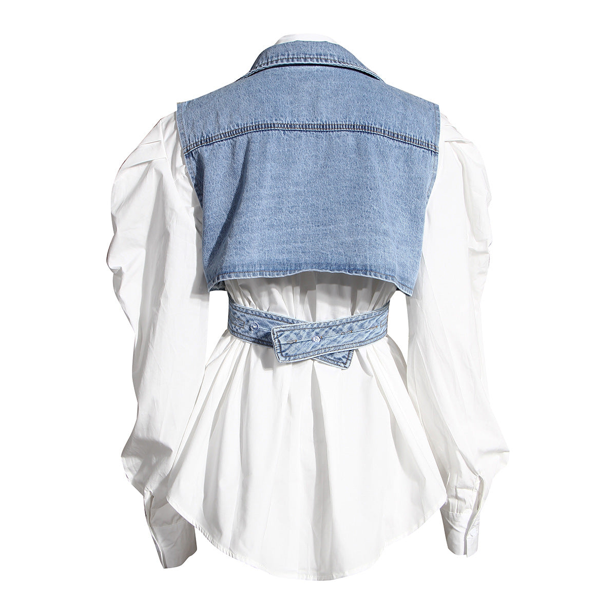 Criss Cross Denim Vest Puff Top