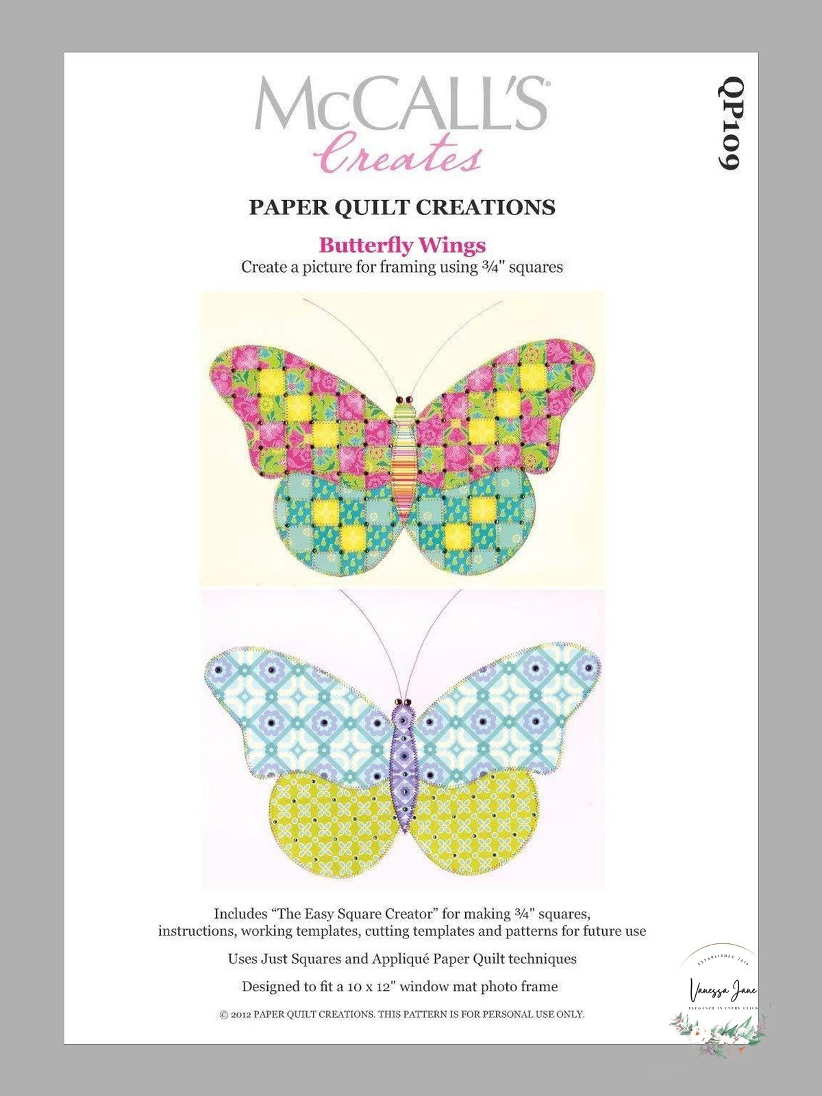 McCall's Creates W10628 Paper Quilt Creations Craft Pattern, Butterfly