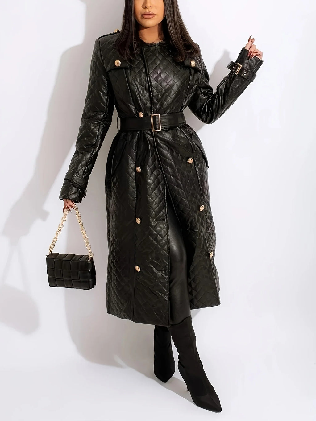 Curve Black Streetwear Leather Trench Coats