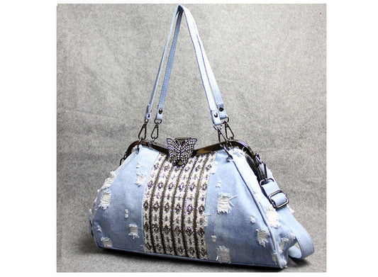 Butterfly Diamond Denim Bag