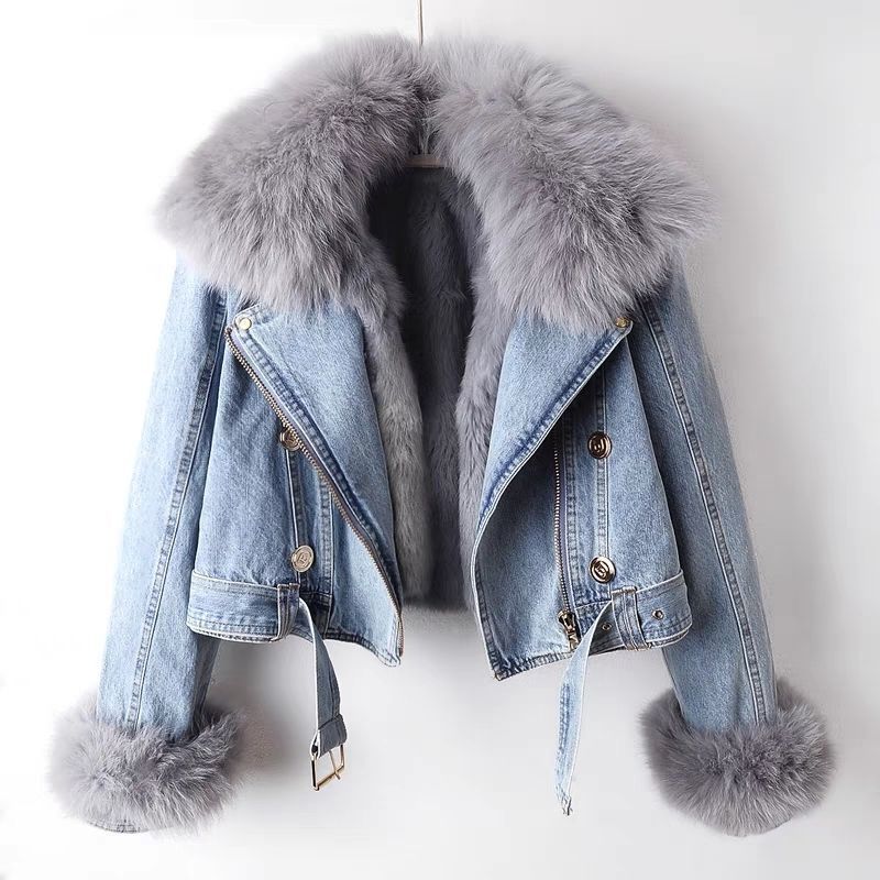 Detachable Faux Fur Denim Coat