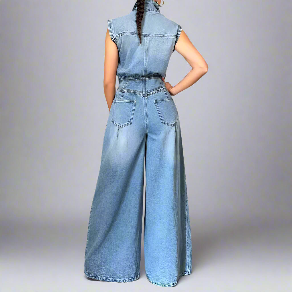 Wide Leg Denim Jumpsuit