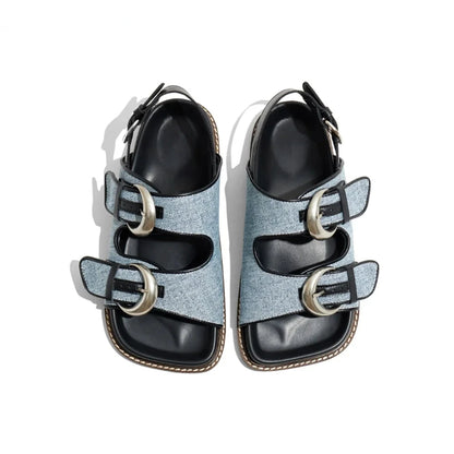 Denim Metal Buckle Roman Sandals